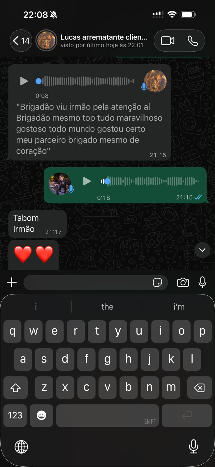 Depoimento de Lucas no WhatsApp