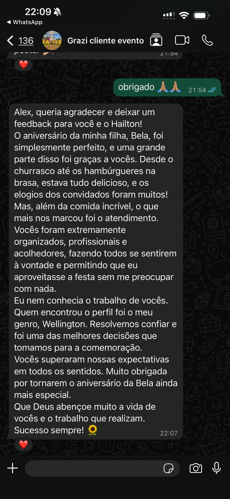 Depoimento de Grazi no WhatsApp